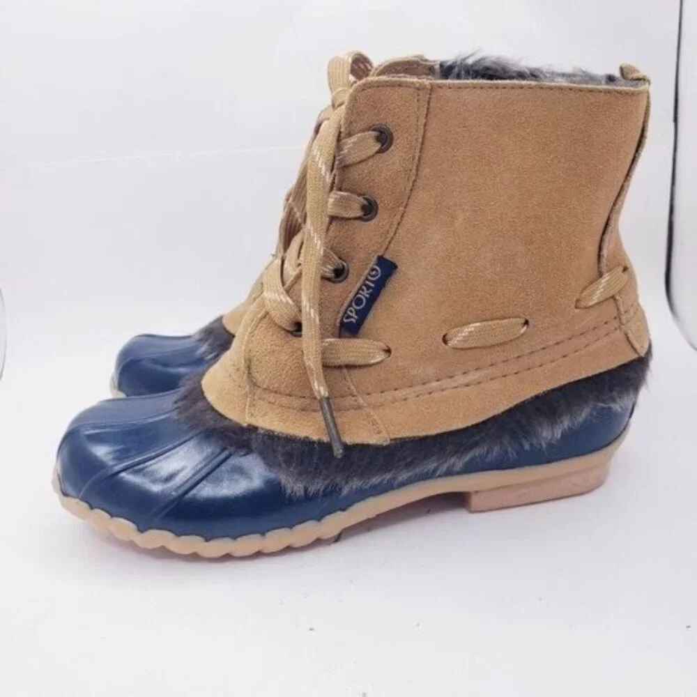 Sporto Phoebe Leather Faux Fur Lined Winter Rain Snow Duck Boots Women's Size 6